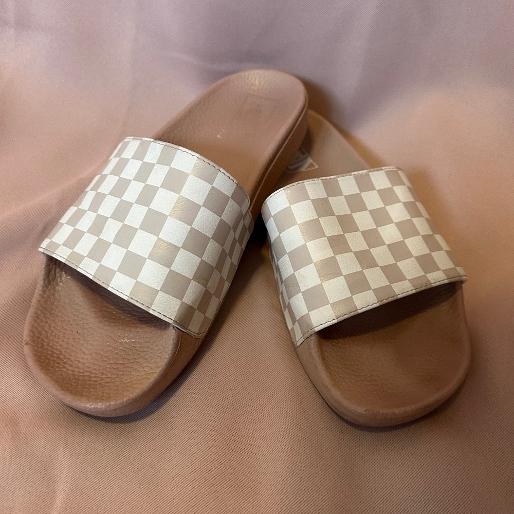 Vans Checkerboard Slide Sandals in Beige and White